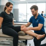 Osteopath assessing lower limb movement for knee pain in Melbourne