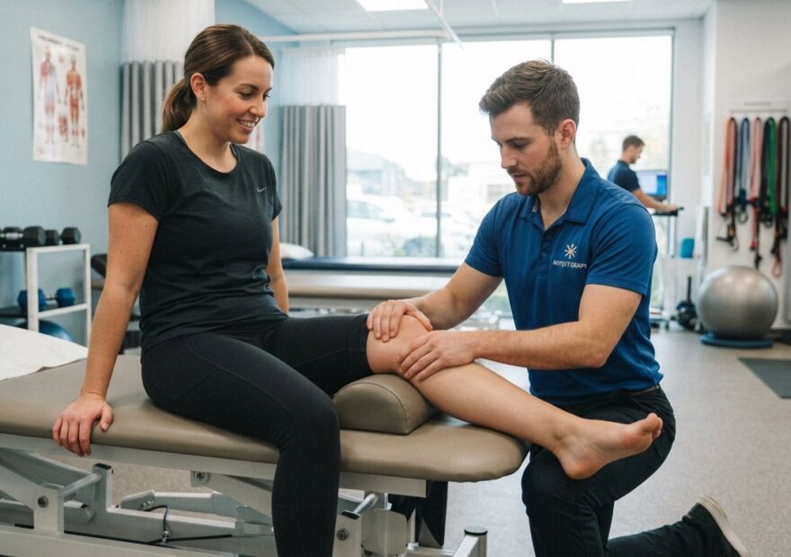 Osteopath assessing lower limb movement for knee pain in Melbourne